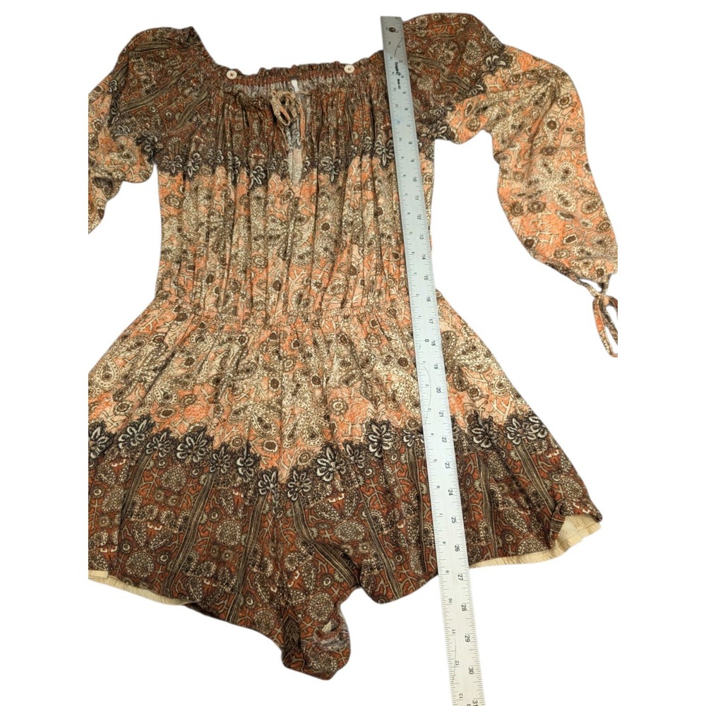 Free People Boho Paisley Off The Shoulder Romper Brown Orange Medium - Picture 8 of 8
